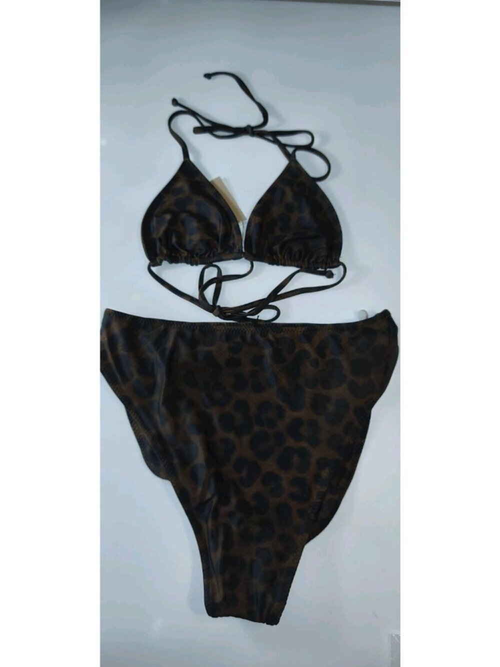 SAME Los Angeles Leopard Print Bikini Set L Triangle Top High Rise NWT